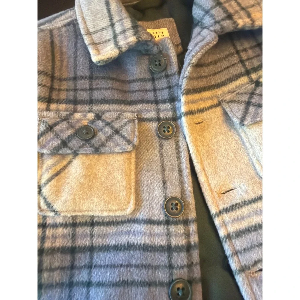 Baby Gap Plaid Wool Blend‎ Shacket Blue Cream 12-18 Months 732913-00-1